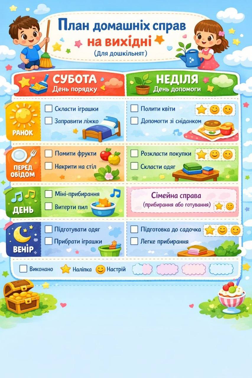 Домашні справи для дітей у вихідні